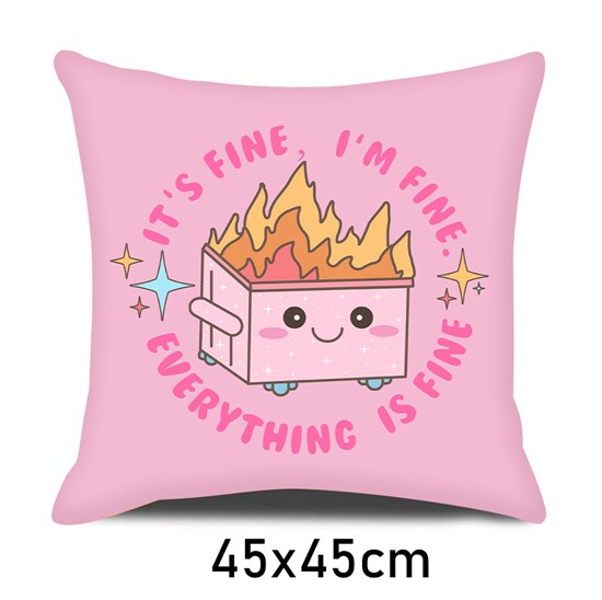 Pink Dumpster with Cute Face is on Fire Pillow Case