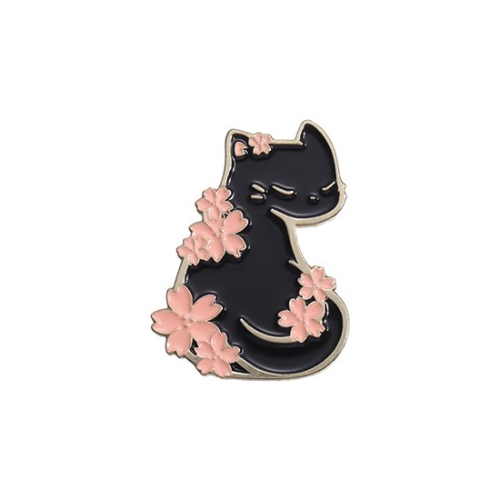 Cute Cartoon Sakura Black Cat Enamel Pin Brooch Badge