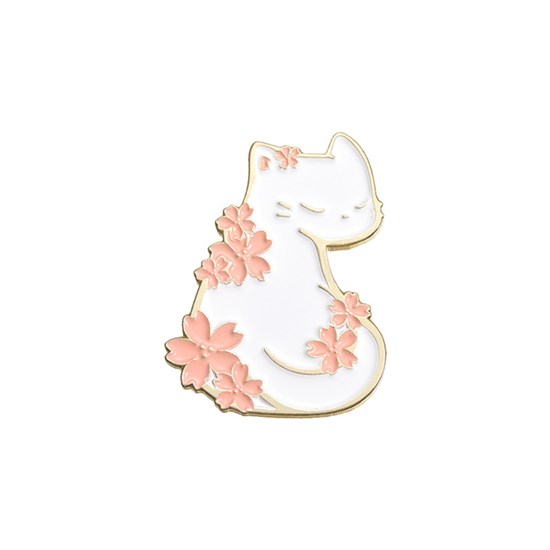 Cute Cartoon Sakura White Cat Enamel Pin Brooch Badge