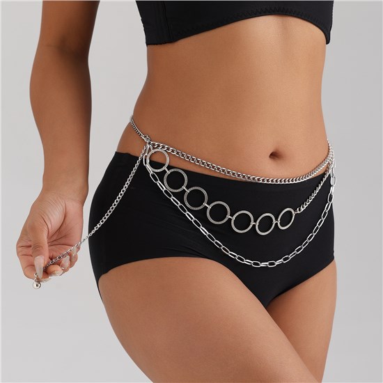 Women's Silver Metal Body Chain Belt Ladies Waist Chain Belt for Jeans Dress