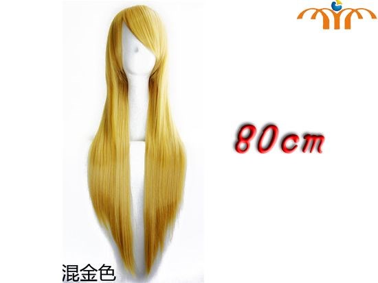 Anime 80cm Gold Mixed Straight Wig Cosplay