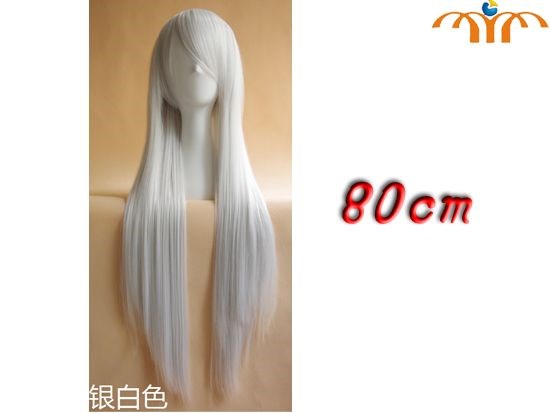 Anime 80cm Silver White Straight Wig Cosplay