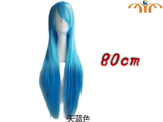 Anime 80cm Sky Blue Straight Wig Cosplay