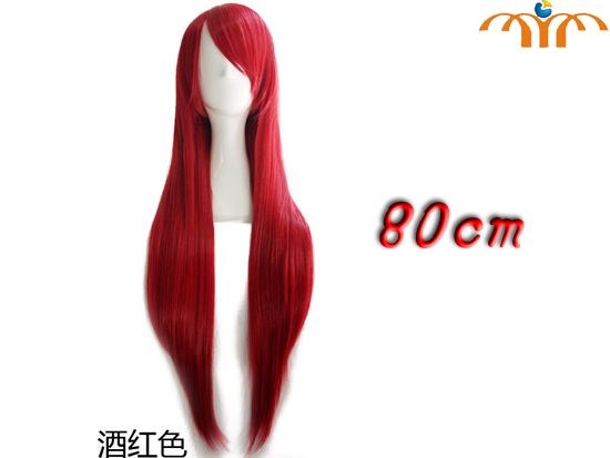 Anime 80cm Red Wine Straight Wig Cosplay