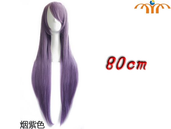 Anime 80cm Purple smoke Straight Wig Cosplay