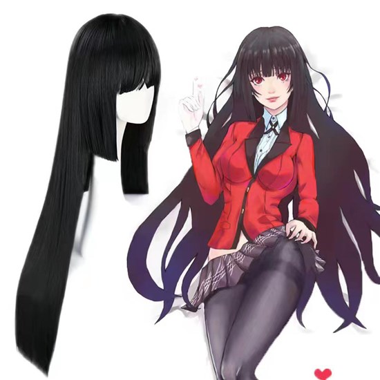 Anime Girl Jabami Yumeko Black Long Wig Cosplay