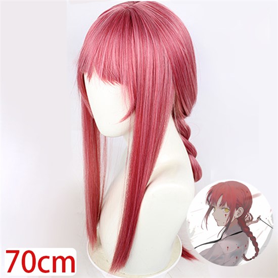 Anime Girl Makima Wig Long Pink Red Cosplay Braids Wig Cosplay