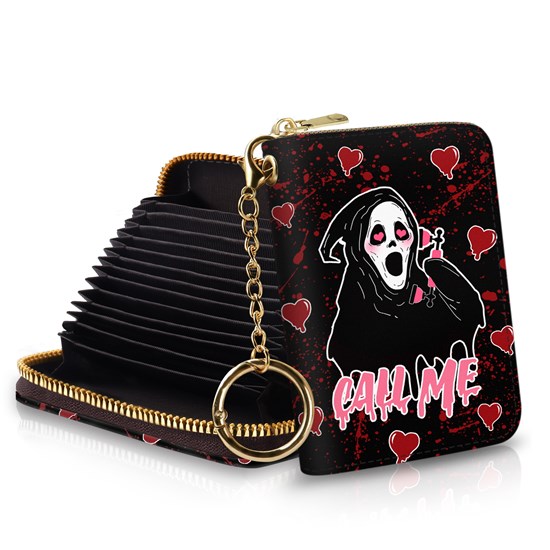 Ghost Face Credit Card Holder RFID Wallet, Small Card Holder Wallet for Women with Keychain Zipper