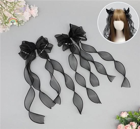 Anime Black Bow Hair Clips Headwear Cosplay