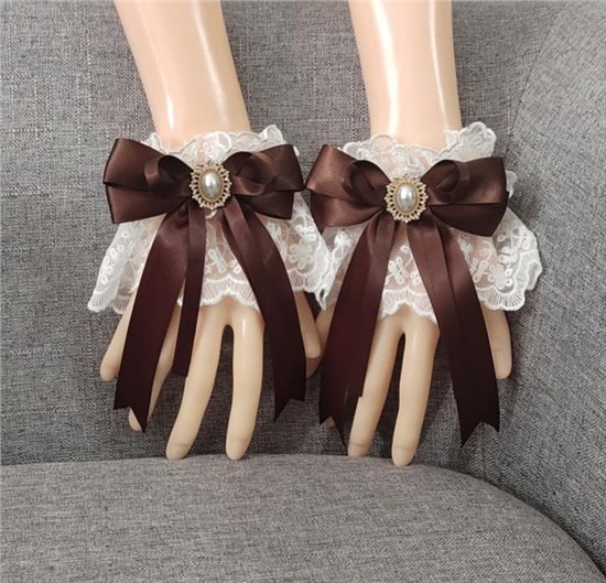 Gothic Lolita Women's Bow Fingerless Short Lace Gloves