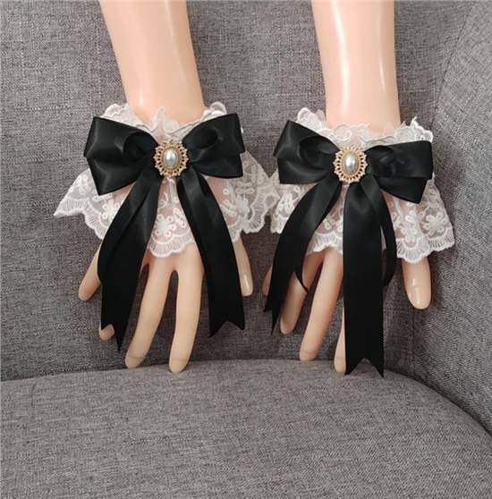 Gothic Lolita Women's Bow Fingerless Short Lace Gloves