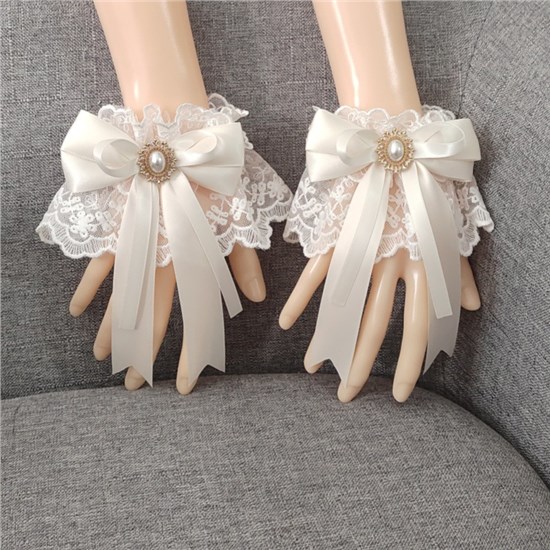Gothic Lolita Women's Bow Fingerless Short Lace Gloves