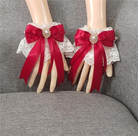 Gothic Lolita Women's Bow Fingerless Short Lace Gloves