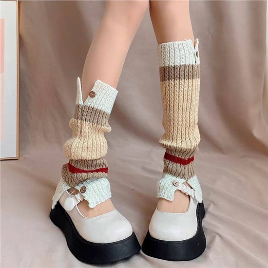 Girls Leg Warmer Socks Japanese Students Kawaii Crochet Lolita Socks Knitted Cosplay Cartoon Warm Thigh High Socks