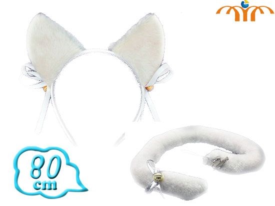 Anime White Plush Ear And Tail Set