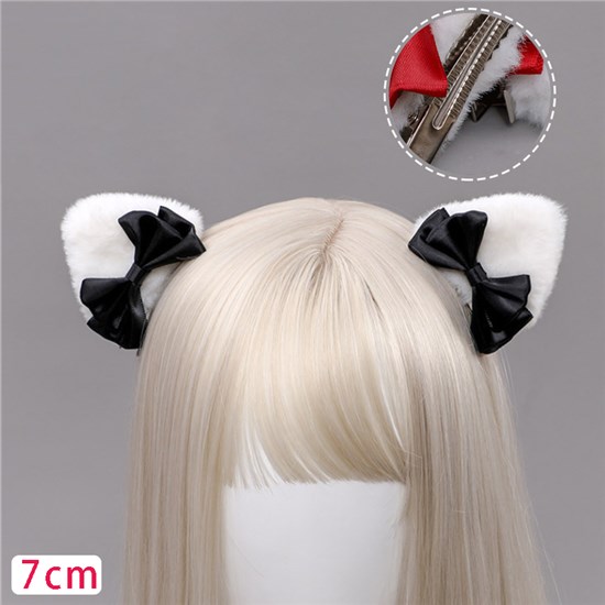 Furry Cat Kitten Ear Bow Hair Clip Headband Lolita Cosplay
