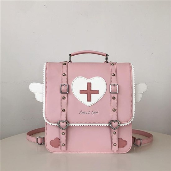 Lolita Sweet Girl Angel Wings Pink PU Backpack