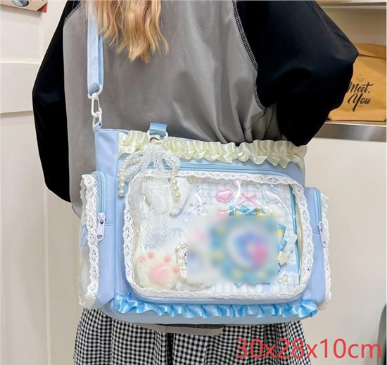 Lolita Blue Kawaii Itabag Soft Lace Ruffle Trim Shoulder Bag Anime Cosplay Bag(Only Bag)
