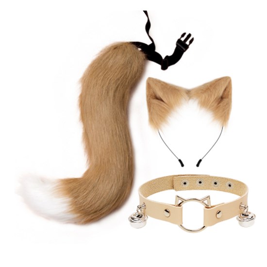 Cute Animal Ear Hair Clip Hair Hoop And Tail Necklace Set Lolita Cosplay