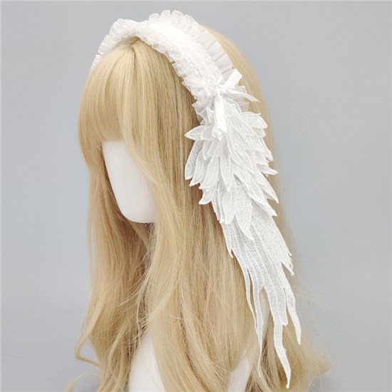 Women’s Gothic Lolita White Angel Wing Lace Hairband Angel Wings Headband Headpiece for Halloween Costume Accessories