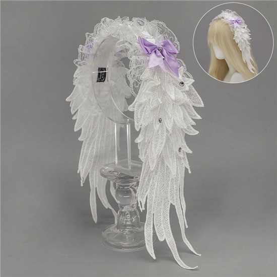 Women’s Gothic Lolita Angel Wing Lace Hairband Angel Wings Headband Headpiece for Halloween Costume Accessories