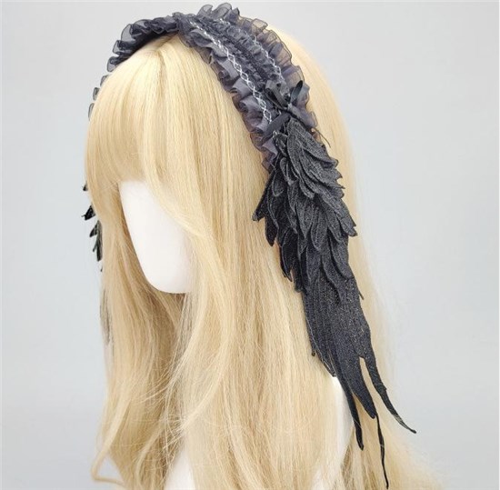 Women’s Gothic Lolita Black Angel Wing Lace Hairband Angel Wings Headband Headpiece for Halloween Costume Accessories