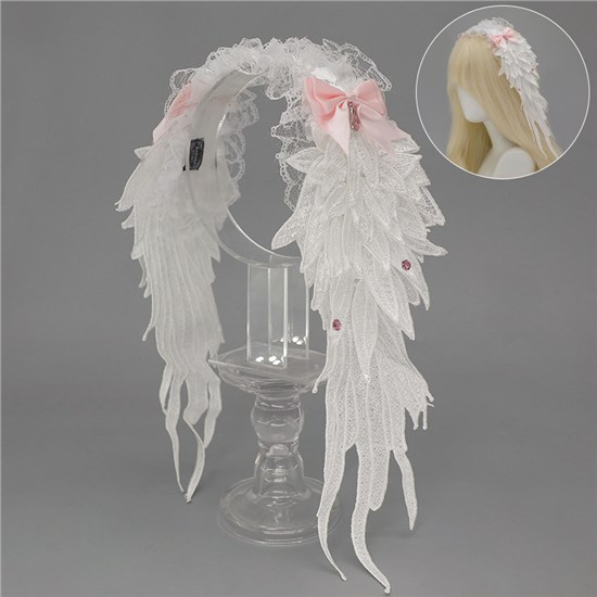 Women’s Gothic Lolita Angel Wing Lace Hairband Angel Wings Headband Headpiece for Halloween Costume Accessories