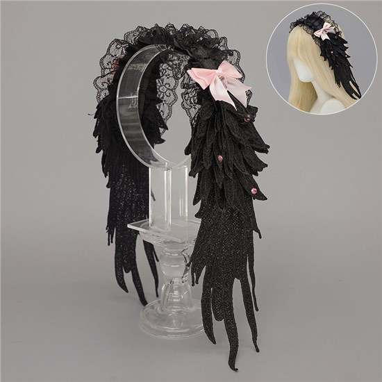 Women’s Gothic Lolita Angel Wing Lace Hairband Angel Wings Headband Headpiece for Halloween Costume Accessories