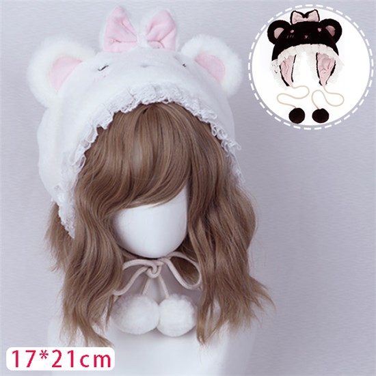 Bear Ear Lace White Plush Hat Lolita Cosplay