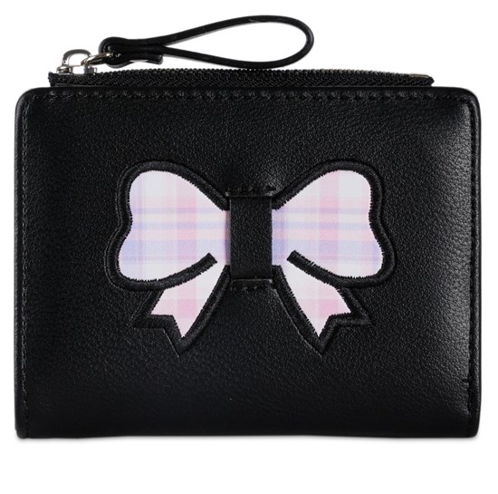Cute Bow Sweet Girl Wallet with Card Holder Short Purse Black PU Leather Wallet