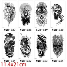 Gothic Skull Lion Tiger Arm Neck Temporary Tattoos Stickers Set