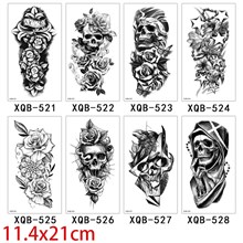 Gothic Skull Flower Arm Neck Temporary Tattoos Stickers Set