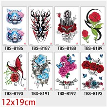 Gothic Butterfly Flower Skull Half Arm Sleeve Temporary Tattoo Stickers Set