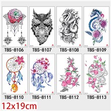 Gothic Flower Owl Dragon Half Arm Sleeve Temporary Tattoo Stickers Set
