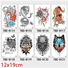 Gothic Tiger Owl Dragon Half Arm Sleeve Temporary Tattoo Stickers Set