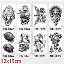 Gothic Elephant Lion Skull Half Arm Sleeve Temporary Tattoo Stickers Set