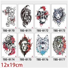 Gothic Flower Skull Lion Tiger Half Arm Sleeve Temporary Tattoo Stickers Set