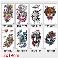 Gothic Tiger Wolf Flower Half Arm Sleeve Temporary Tattoo Stickers Set