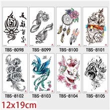 Gothic Fox Flower Half Arm Sleeve Temporary Tattoo Stickers Set