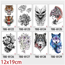 Gothic Wolf Tiger Half Arm Sleeve Temporary Tattoo Stickers Set