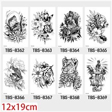 Gothic Flower Cat Half Arm Sleeve Temporary Tattoo Stickers Set
