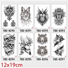 Gothic Skull Wolf Tiger Half Arm Sleeve Temporary Tattoo Stickers Set
