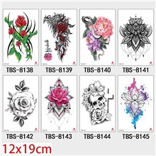 Gothic Flower Skull Snake Half Arm Sleeve Temporary Tattoo Stickers Set