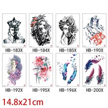 Gothic Flower Feather Half Arm Sleeve Temporary Tattoo Stickers Set