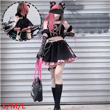 Japan Anime Cosplay Costume Lolita Gothic Dress Choker Headwear Set