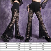 Gothic Women's Floral Sheer Lace Stretchy High Waist Casual Flare Bell Bottom Long Pants