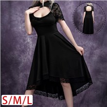 Gothic Black Lace Short Sleeve Dress Sexy Punk Cosplay Costume