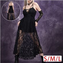 Gothic Black Lace Sleeveless Sexy Backless Dress Punk Cosplay Costume