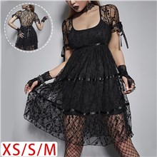 Gothic Black Lace Short Sleeve Dress Sexy Punk Cosplay Costume
