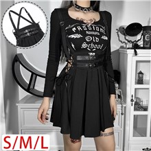 Gothic Black Women's Braces Skirt Pleated A-Line Suspender Mini Skirt